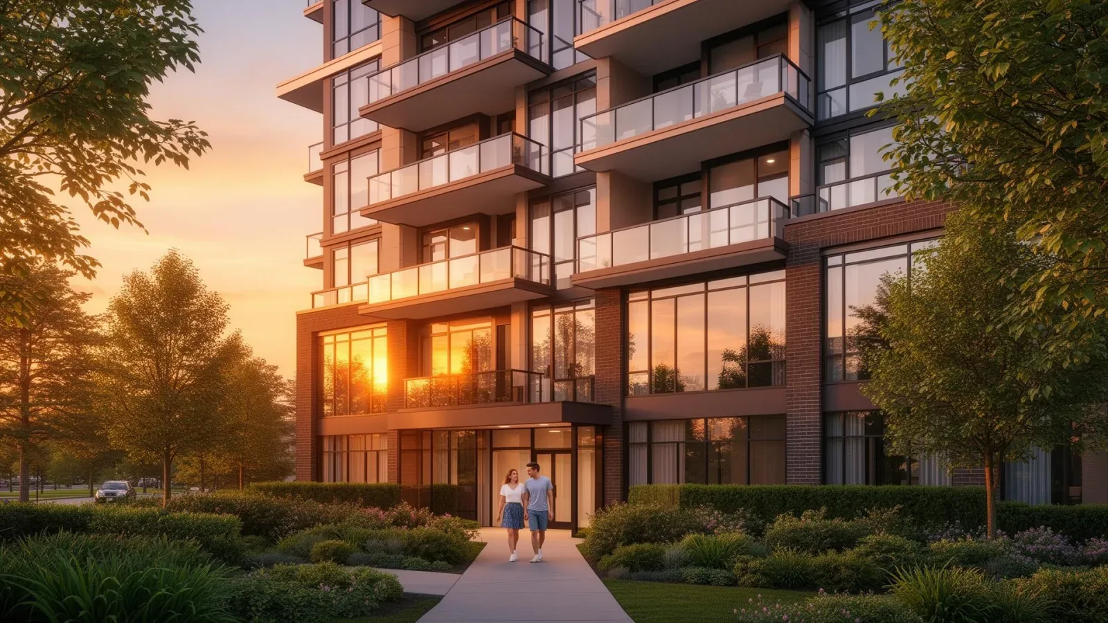 Modern Fraser Valley condo at golden hour